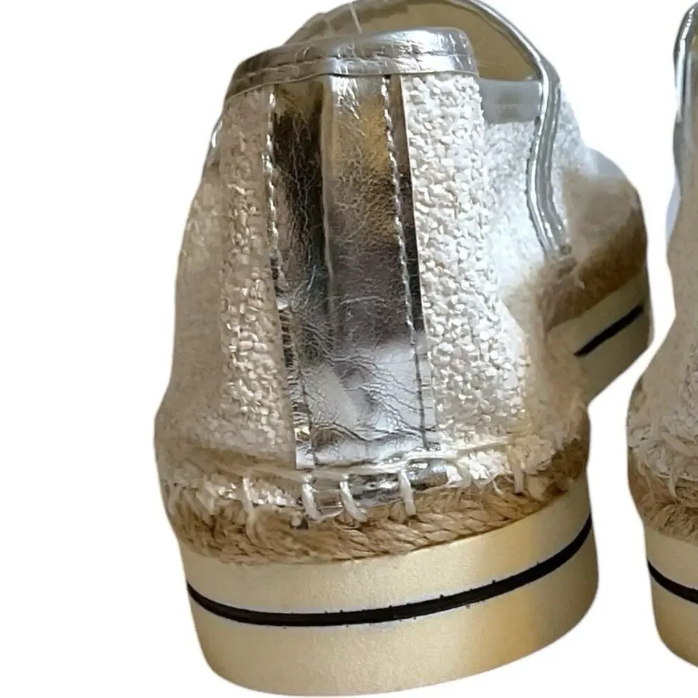 Love Moschino White Glitter Espadrille Platform Slip On Loafers Silver Women’s 6